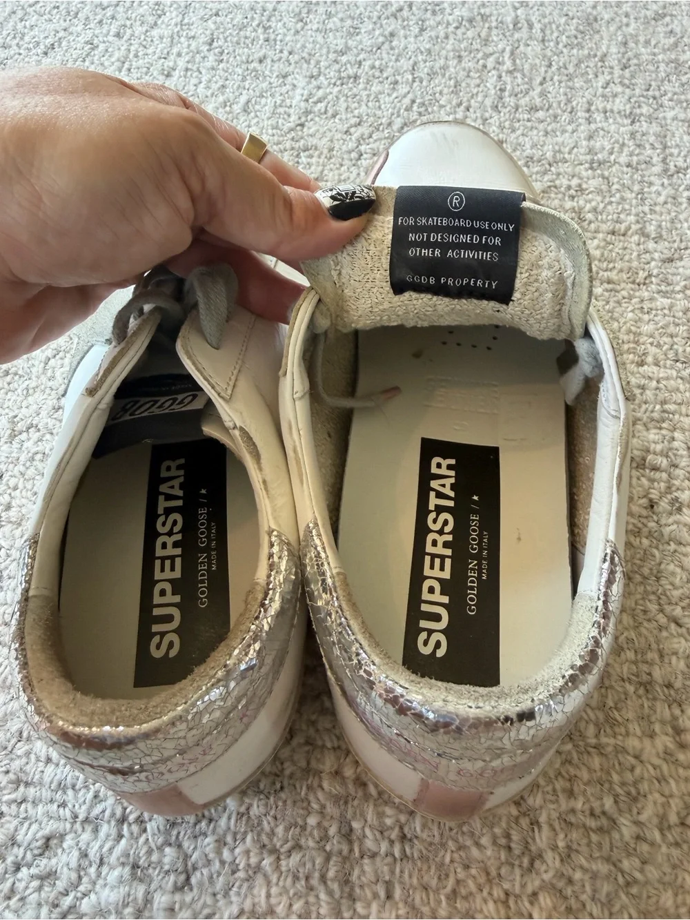 Golden Goose Super-Star Sneakers White Silver Pink Gray | Size 8.5/39